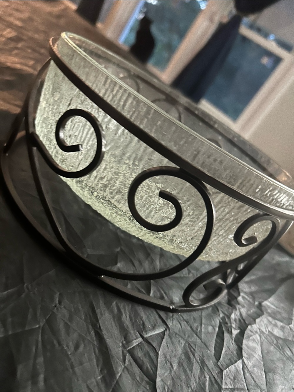 Decorative Black Scroll Metal and Clear Glass Bowl